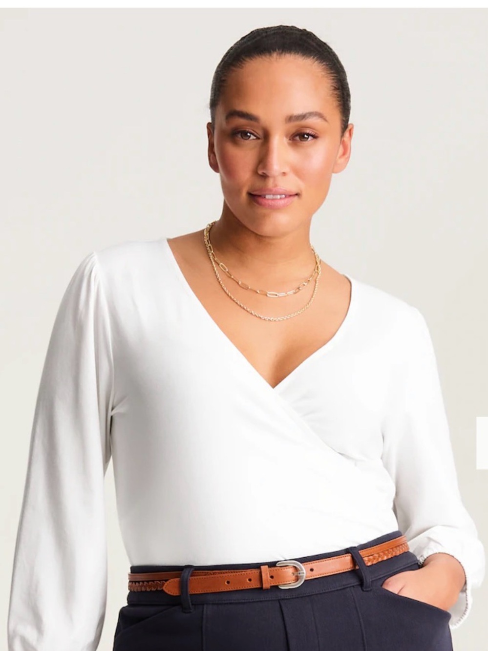 NWT J.Jill Classic White V-Neck Wrap Cotton Blend Pullover SZ M (19" P2P)